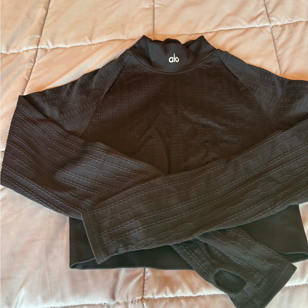 ALO Yoga Brown Cable-Knit Turtleneck Top - Picture 2 of 6